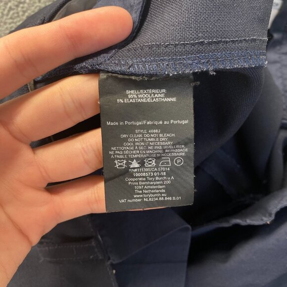 Tory Burch Dress Pants Blue Stretch Women’s Size 4 Straight Leg 95% Wool,Pockets - Picture 8 of 10